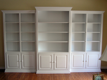 white painted bookcases